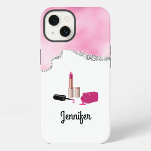 Rosa Glamour-Lippenstift- und Nagellack-Schönheits iPhone Hülle