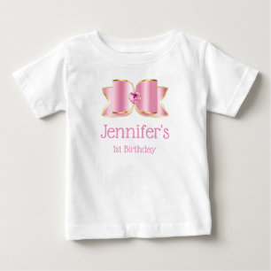 Rosa Glamour-Schleife mit einem zentralen Edelstei Baby T-shirt