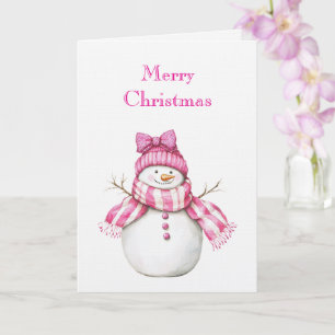 Rosa Glamour-Schneemann Schneefrau Weihnachten Karte