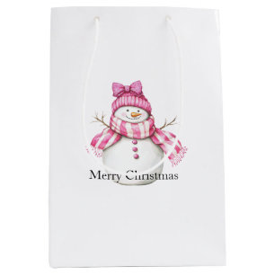 Rosa Glamour-Schneemann Schneefrau Weihnachten Mittlere Geschenktüte