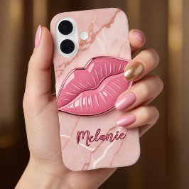 Rosa, glänzende Lippen aus Marmor iPhone 16 Hülle
