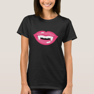 Rosa glänzende Vampir-Lippen Fangzähne Mund Hallow T-Shirt