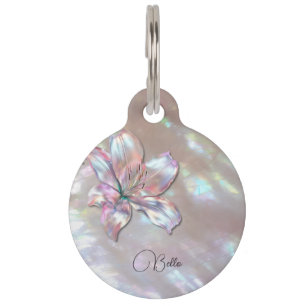 Rosa glänzendes Metallic 3D-Blumenpersonalize Haustiermarke