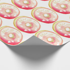 Rosa glasierter Donut "Mit Liebe infundiert" Vorla Geschenkpapier