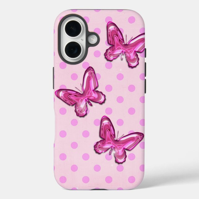 Rosa Glasschmetterlinge iPhone 16 Hülle (Rückseite)