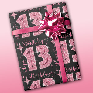 Rosa Glitter 13. Geburtstag Geschenkpapier