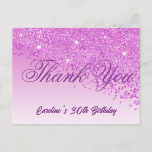 Rosa Glitter, 30. Geburtstag Danke Postkarte