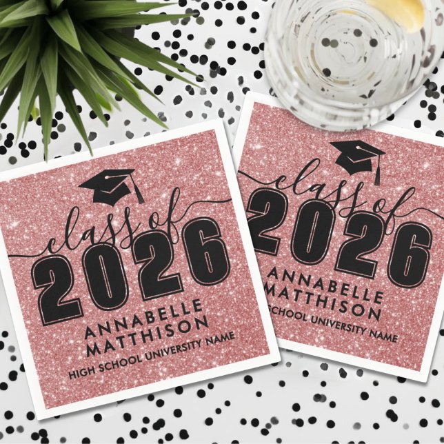 Rosa Glitter Abschluss Serviette (Pink Glitter Graduation Napkins)
