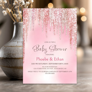 Rosa Glitter Baby Shower Einladung