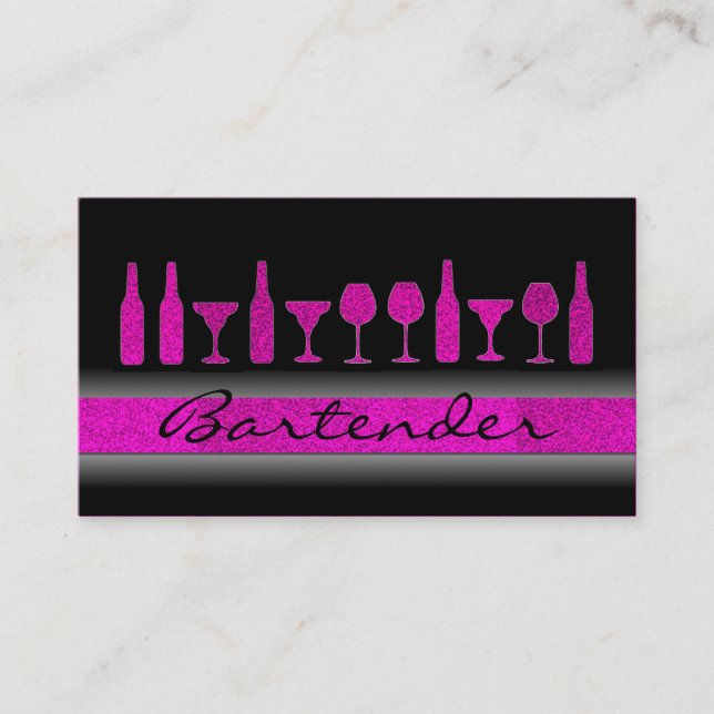 Rosa Glitter-Barkeeper trinkt Geschäftskarte Visitenkarte (Vorderseite)