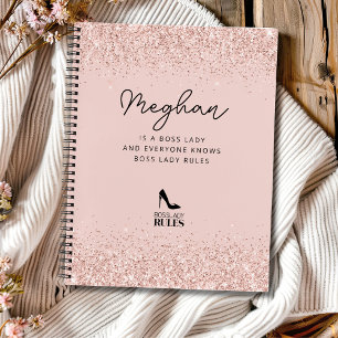 Rosa Glitter Boss Lady Regeln Personalisiert Notizbuch