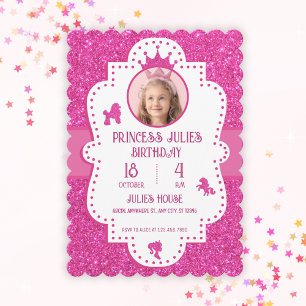 Rosa Glitter Funkeln Prinzessin Geburtstag  Einladung