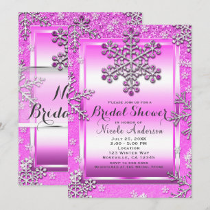 Rosa Glitter Glam Winter Wonderland Schneeflocken Einladung