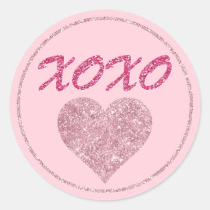 Rosa Glitter-Herz XOXO Süßes Valentinstag Runder Aufkleber