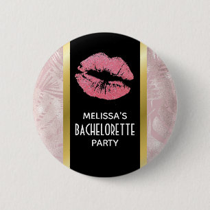 Rosa Glitter-Lippen & Roségold-Tropenblätter Button