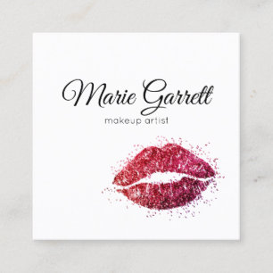 Rosa Glitter Lippenstift Kuss Quadratische Visiten Visitenkarte