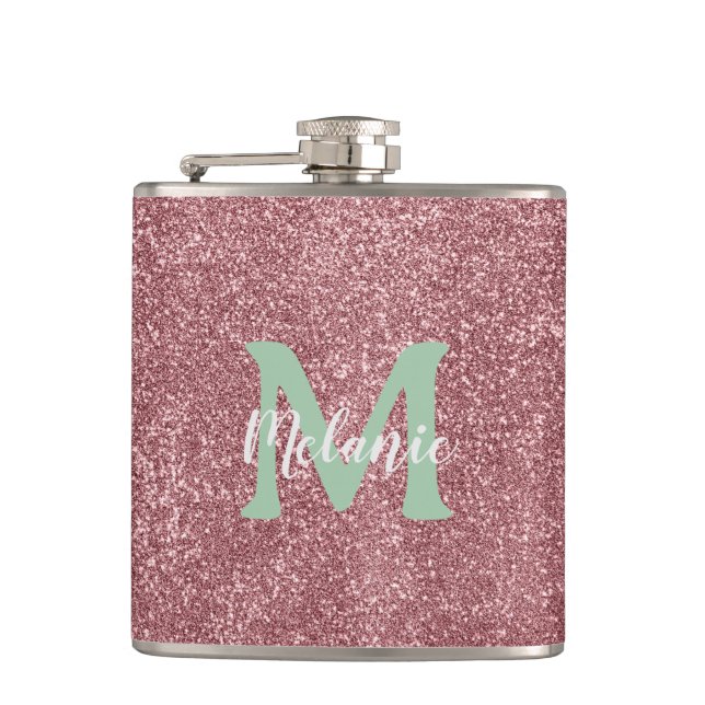 Rosa Glitter-Monogramm-Flasche Chic Flachmann (Vorderseite)
