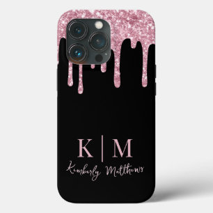 Rosa Glitter-Monogramm-Initialen auf Schwarz Case-Mate iPhone Hülle