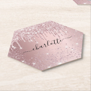 Rosa Glitter-Name-Skript Untersetzer
