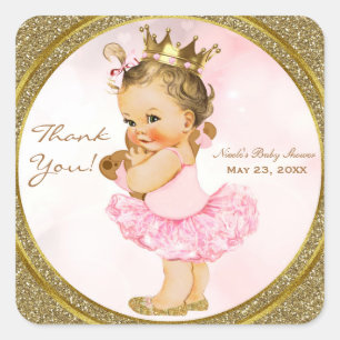 Rosa Glitter Prinzessin Vintage Geschenktüte für B Quadratischer Aufkleber