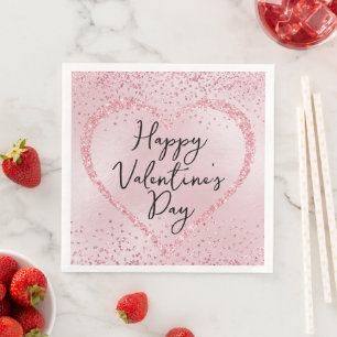Rosa Glitter Romantische Schrift Valentinstag Serviette