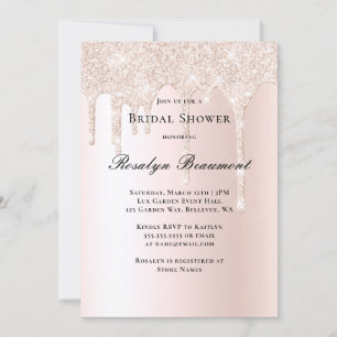 Rosa Glitter-Rosen Champagner Brautparty Einladung