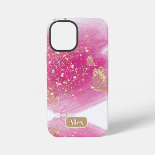 Rosa Glitter, Schmetterling & personalisierter Nam iPhone 12 Mini Hülle
