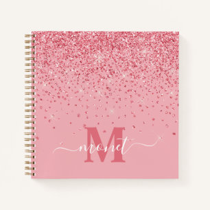 Rosa Glitter Stilvoll Monogrammiert Notizbuch