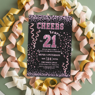 Rosa Glitter Strasssteine 21. Geburtstagsfeier Einladung