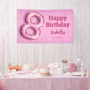 Rosa Glitter süßer Ballon Nr. 8 Mädchen 8. Geburts Banner
