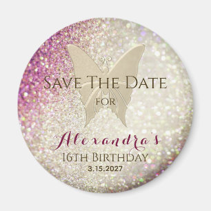 Rosa Glitter Sweet 16 Save the Date Einladung Magnet