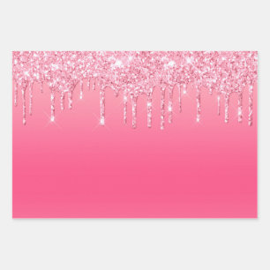 Rosa Glitter-Trend Mädchen Chic Modern Geschenkpapier Set