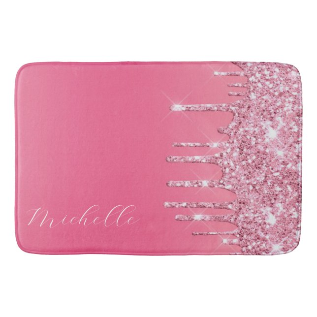 Rosa Glitter-Trend-Monogramm Badematte (Vorderseite)