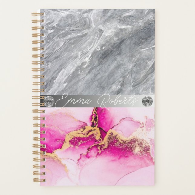 Rosa Glitter-Tropfen-Monogramm-Name 2023 Planer (Vorderseite)
