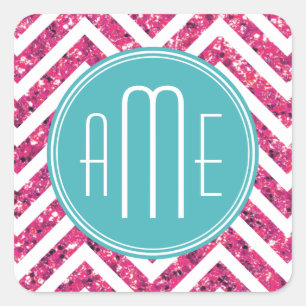 Rosa Glitter und Minze Eigenes Monogramm Quadratischer Aufkleber