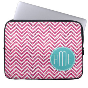 Rosa Glitter und Minze individuelles Monogramm Laptopschutzhülle