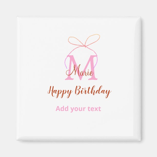 Rosa Glitterbogen Name Buchstabe Monogramm Geburts Magnet (Vorne)