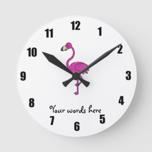 Rosa Glitterflamingo Runde Wanduhr