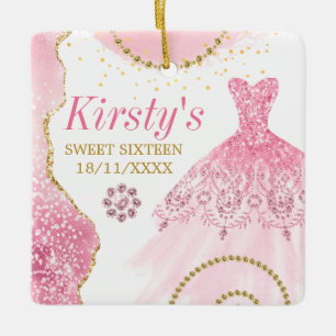 Rosa Glitterkleid & glamouröser Rand & Diamanten S Keramikornament