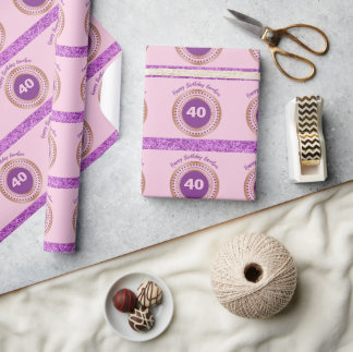 Rosa Glitterstreifen Gold-Emblem Personalisiert 40 Geschenkpapier