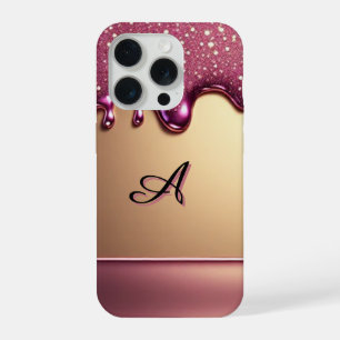 Rosa Glittertropfen über goldenem Metallhintergrun iPhone 15 Pro Hülle