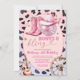 Rosa Glittter Stiefel und Bling 20. Geburtstag Einladung