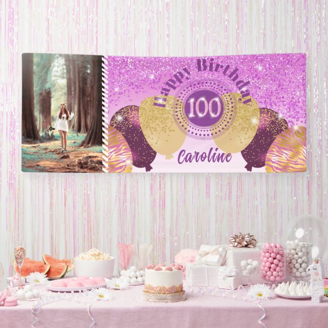 Rosa Glitzer 100. Geburtstag & Balloons Banner (Party)