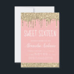 Rosa Glitzer 16 . Geburtstag Geburtstag Einladung<br><div class="desc">Blush Pink - Gold Funkelnd Tropfen Glitzer Sweet 16 Geburtstagsparty Einladung . Dies ist die perfekte 16 . Geburtstag zum Geburtstag Einladung für eine moderne Rose Gold und Blush Sparkle Pink Glitzer Sparkle Girly Geburtstagsparty. Bitte kontaktieren Sie den Designer,  um passende Sonderanfertigungen zu erhalten.</div>