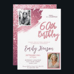 Rosa Glitzer 2 Foto Überraschung 60. Geburtstag Einladung<br><div class="desc">Rosa Glitzer 2 Foto Überraschung 60. Geburtstag Einladung. Mit diesem rosa Glitzer-Geburtstagsjubiläum wird eine atemberaubende Überraschungsfeier veranstaltet. Dieses elegante Design mit einem funkelnd Pinselstrich aus Imitat und Glitzer und Platz für zwei persönliche Fotos eignet sich hervorragend, um den Geburtstag einer Frau zu würdigen. Vollständig anpassbar, um Ihre Party-Daten und eine...</div>