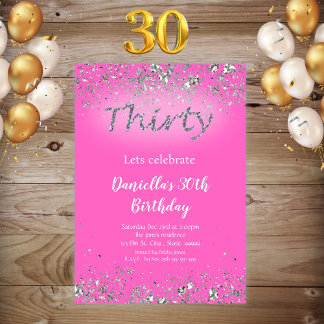 Rosa Glitzer 30. Geburtstag Einladung