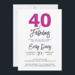 Rosa Glitzer 40 und fabelhaft | 40. Geburtstag Par Einladung<br><div class="desc">Ein elegantes und elegantes Foto aus dem 40. Jahrhundert lädt Sie zum persönlichen Verweilen ein. Die Wörter "40 und Fabulous" in schwarz und heißen rosa Glitzer sind Set mit eleganter Kalligraphie und moderner Typografie. Exklusiv für Sie von Happy Dolphin Studio entworfen! @glückydolphinstudio</div>
