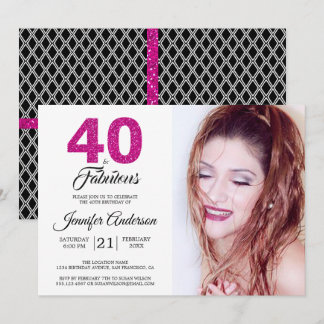 Rosa Glitzer 40 und fabelhaftes 40. Geburtstag Fot Einladung