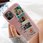 Rosa Glitzer 4 Foto Sortierraster Case-Mate iPhone Hülle<br><div class="desc">Moderne 4-Foto-Gitterkollektion Name und monogramm rosa Glitzer-Glitzern ombre auf pastellblütigen Rosa mit Foto-Stand-Stil Collage</div>