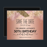 Rosa Glitzer 50. Geburtstag Save the Date Haushalt<br><div class="desc">Imitate rosa Glitzer Streifen. Alle Texte sind individuell einstellbar und lassen sich für Ihr eigenes Party leicht ändern. Großartiges elegantes 50. Geburtstagsgeschmacksdesign.</div>
